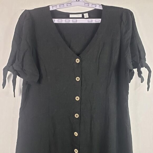 Susan Graver Pure Dress Womens Petite Large Black Linen Blend Tie Sleeve Midi - Picture 4 of 11